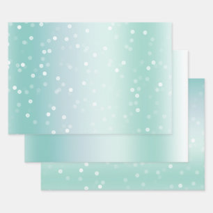 Pretty Mint White Bokeh Dots Celebration Christmas Wrapping Paper Sheet