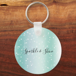 Pretty Mint White Bokeh Dots Celebration Keychain