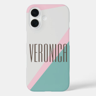 Pretty Modern Abstract Geometric Colour Block Name iPhone 16 Case