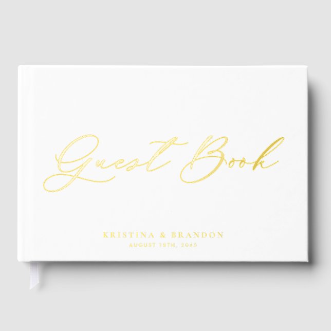 Pretty Modern Calligraphy Photo Wedding Guest Book (Front)