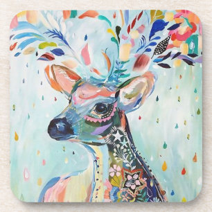 Pretty Modern Deer Art Flower Antlers Coaster
