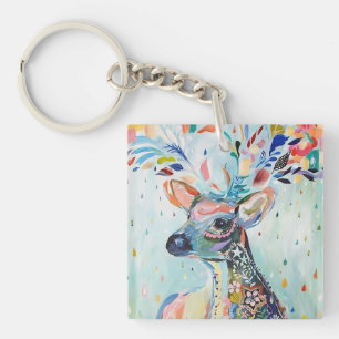 Pretty Modern Deer Art Flower Antlers Keychain
