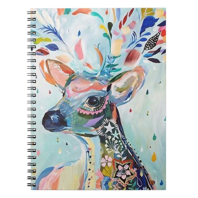 Pretty Modern Deer Art Flower Antlers Notebook (Front)