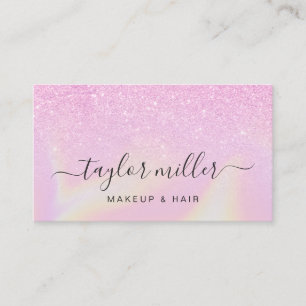 Pretty modern elegant stylish holographic makeup business card