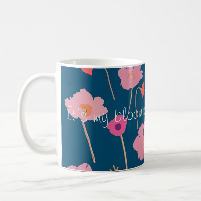 Pretty Modern Floral Birthday With Custom Age Coffee Mug (Left)