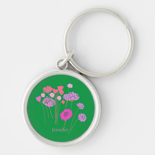 Pretty Modern Floral Green Keychain (Front)