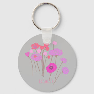 Pretty Modern Floral Grey Keychain