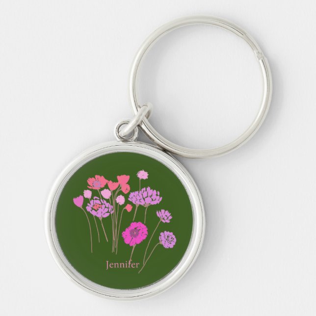 Pretty Modern Floral Olive Keychain (Front)