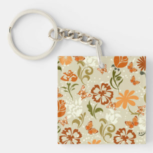 Pretty Modern Floral Pattern Keychain