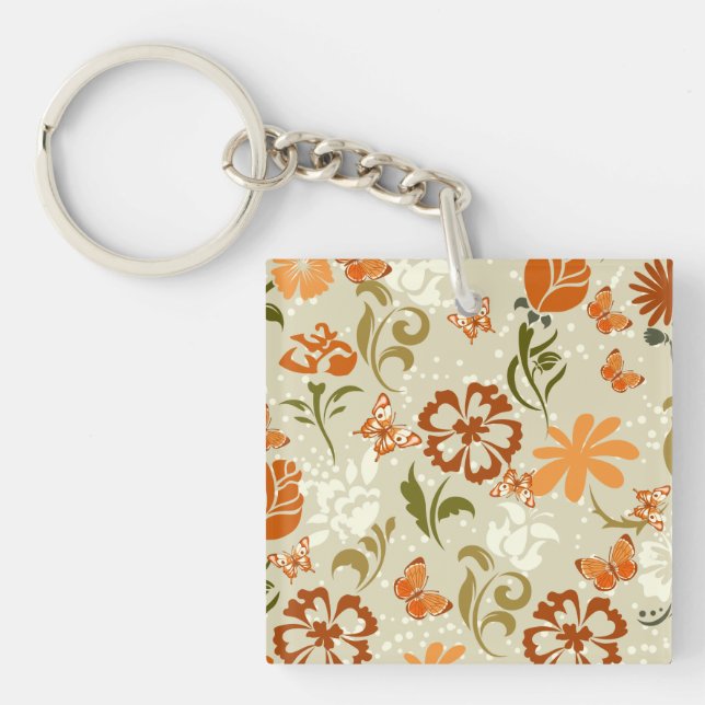 Pretty Modern Floral Pattern Keychain (Front)