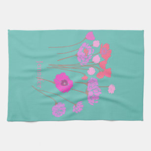 Pretty Modern Floral Teal Kitchen Towel