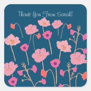 Pretty Modern Floral Thank You Square Sticker