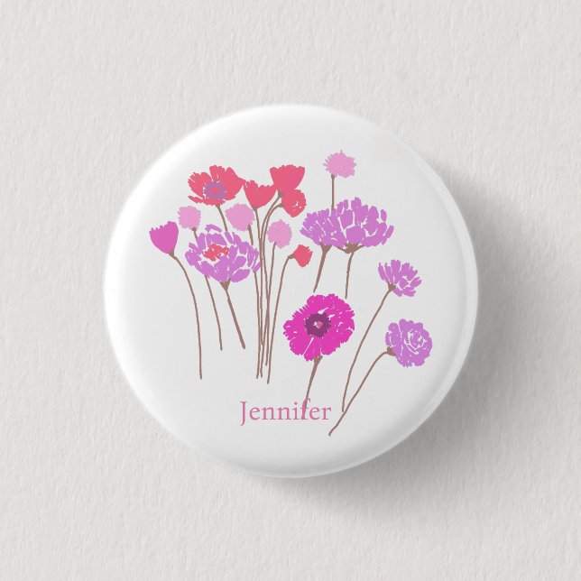 Pretty Modern Floral White 1 Inch Round Button (Front)