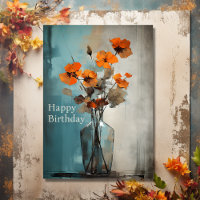 Pretty Modern Flowers and Vase Happy Birthday