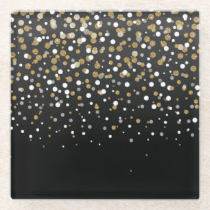 Pretty modern girly faux gold glitter confetti glass coaster