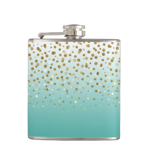 Pretty modern girly faux gold glitter confetti hip flask
