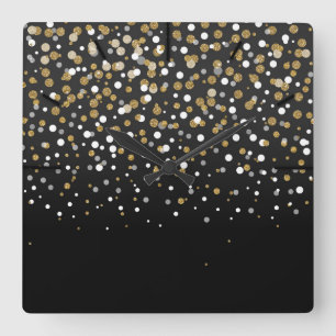 Pretty modern girly faux gold glitter confetti square wall clock
