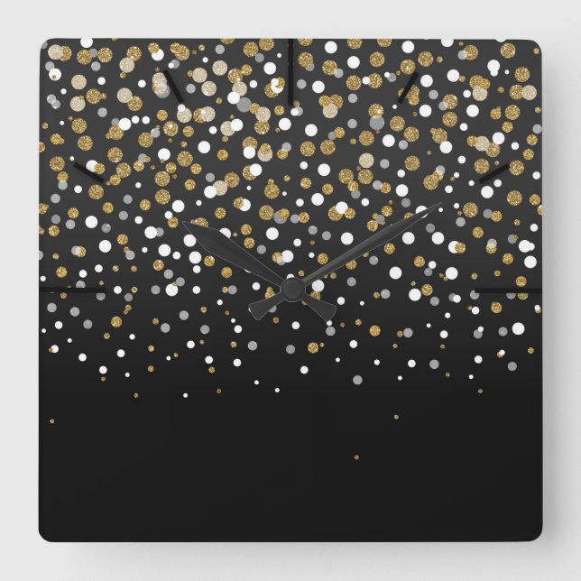 Pretty modern girly faux gold glitter confetti square wall clock (Front)