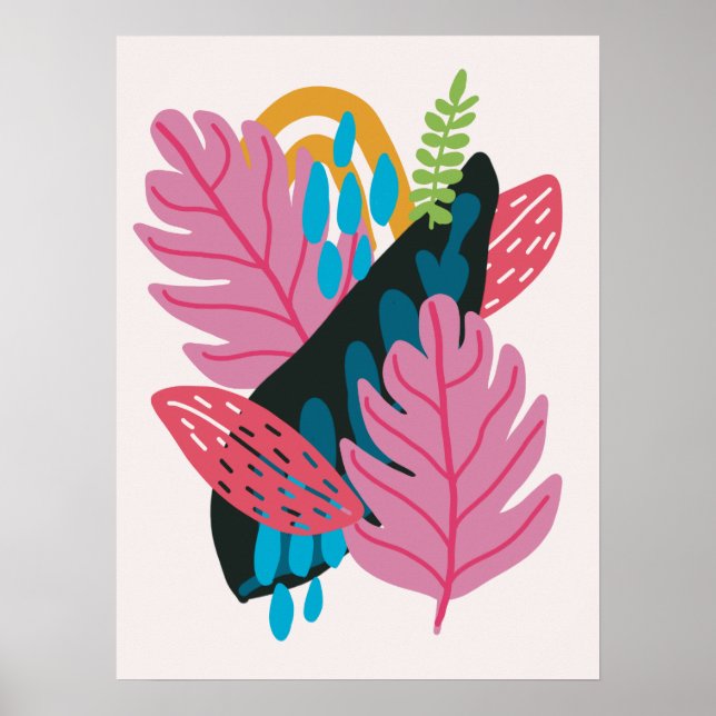 Pretty modern illustration pink leaves nature  poster (Front)