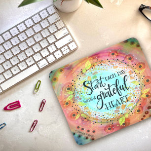 Pretty Modern Pastel Floral Grateful Heart Mouse Pad