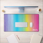 Pretty Modern Pink Watercolor Rainbow Name  Desk Mat<br><div class="desc">This fun,  colourful desk mat features a hand painted watercolor rainbow design (using pink instead of red).  A text template is included for personalization - makes a great gift!</div>