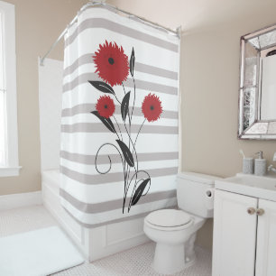 Pretty Modern Red Black and Grey Floral