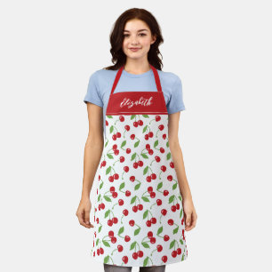 Pretty Modern Red Cherry Berries Pattern Baking Apron