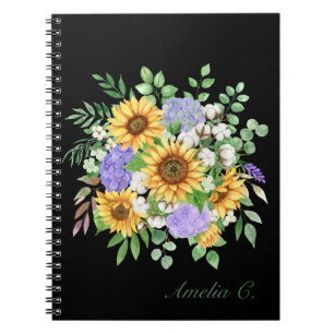 Pretty Modern Sunflower Bouquet Black Notebook