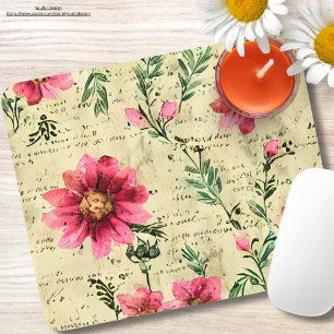 Pretty modern trendy rustic vintage floral mouse pad
