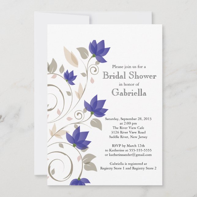 Pretty Modern Violet Floral Vine Bridal Shower Invitation (Front)
