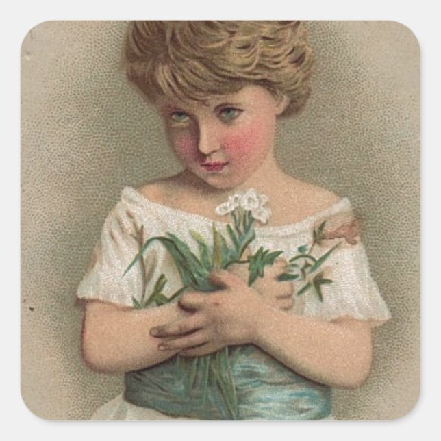 Pretty modest girl vintage illustration gift square sticker (Front)