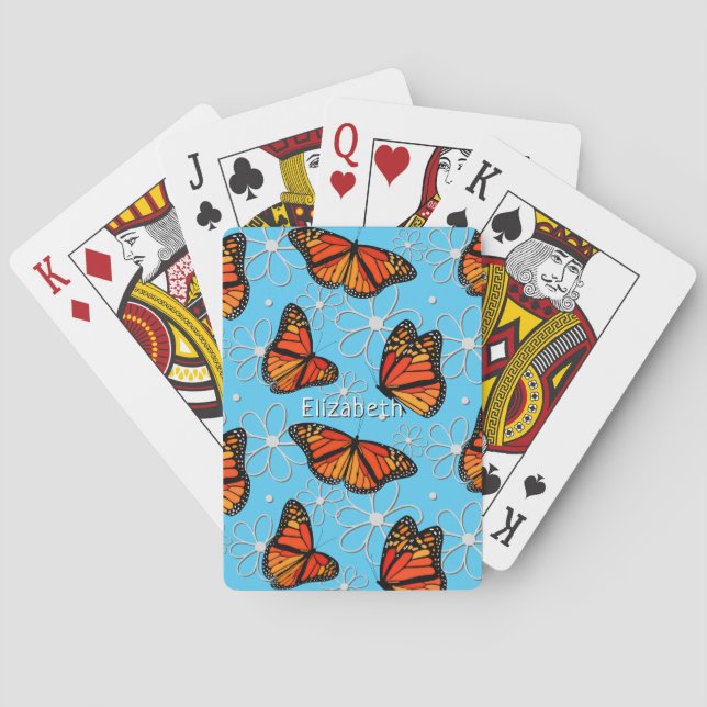 pretty Monarch butterflies pattern personalized Playing Cards (Back)