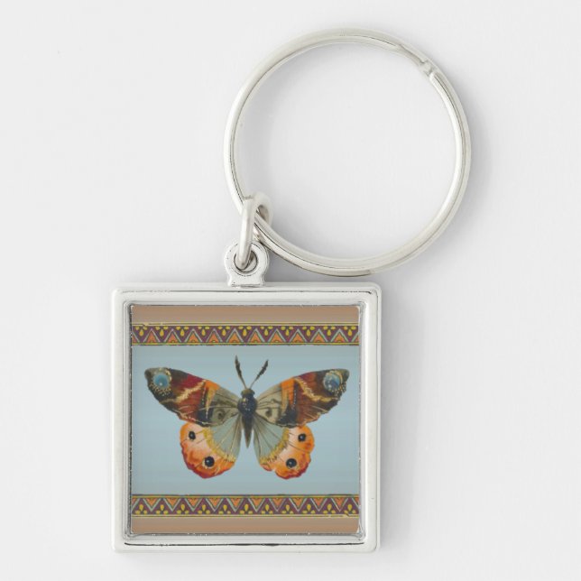 Pretty Monarch Butterfly Abstract Border Keychain (Front)