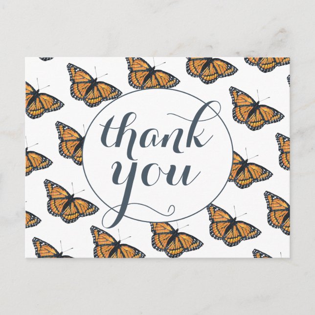 Pretty Monarch Butterfly Pattern Thank You Postcard (Front)