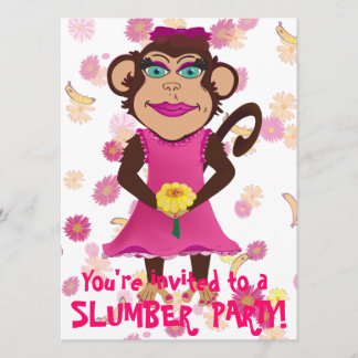 Pretty Monkey Slumber Party Invitations