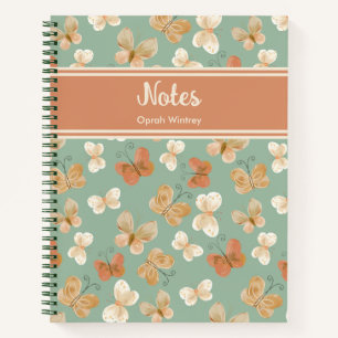 Pretty Monogram Butterfly Personalized Green Name Notebook