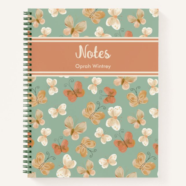 Pretty Monogram Butterfly Personalized Green Name  Notebook (Front)