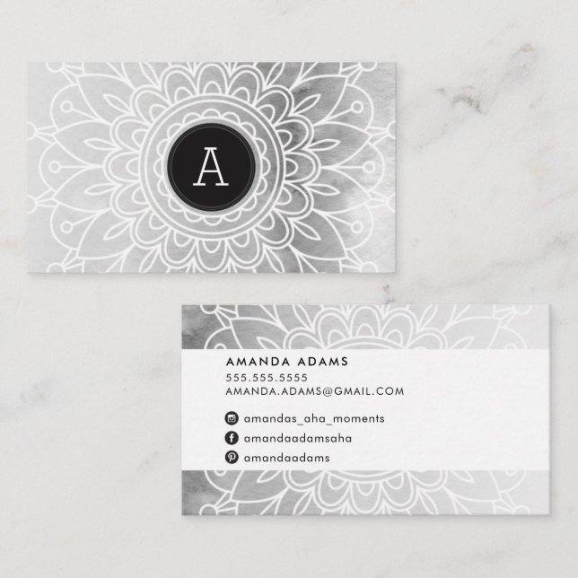 PRETTY MONOGRAM modern boho mandala pattern black Business Card (Front/Back)