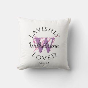 Pretty Monogram Name LAVISHLY LOVED Lilac W Throw Pillow