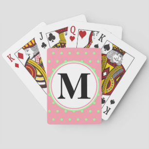 Pretty Monogram Pink Green Polka Dots  Playing Cards