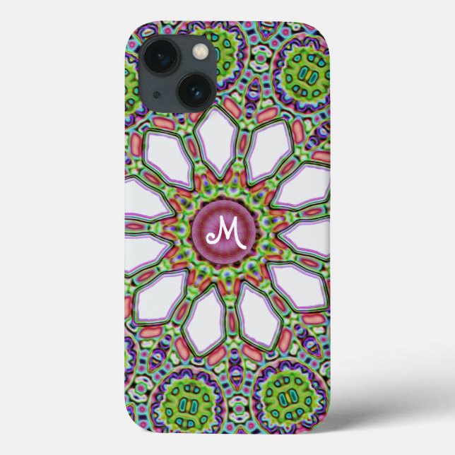 Pretty Monogram Purple White Daisy Flower Mosaic Case-Mate iPhone Case (Back)