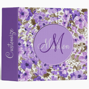 Pretty Monogram Purple & White Floral Binder