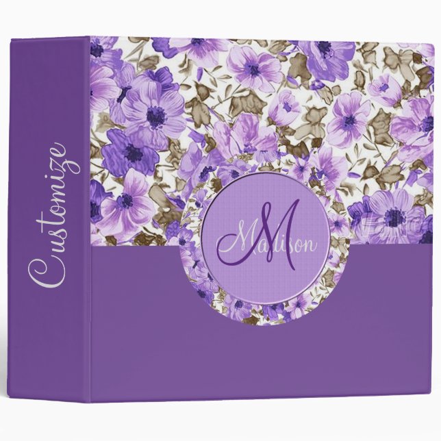 Pretty Monogram Purple & White Floral Binder 4 (Front/Spine)
