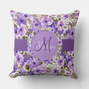 Pretty Monogram Purple & White Floral Pillow 2