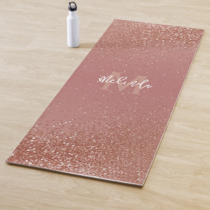Pretty Monogram Rose Gold Faux Glitter   Yoga Mat