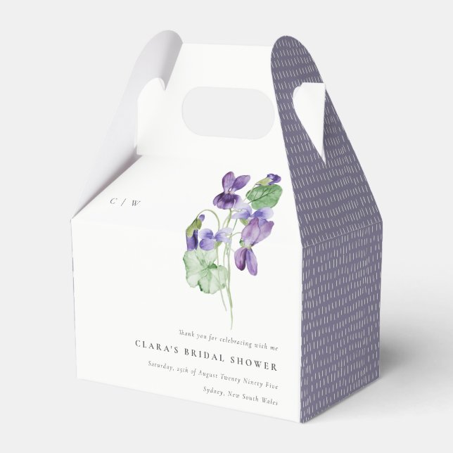 Pretty Monogram Violet Floral Bunch Bridal Shower Favor Box (Front Side)
