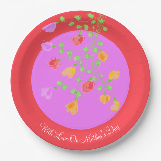 Pretty Mothers Day Paper Flowered Plates (Front)