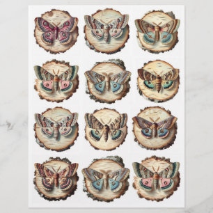 Pretty Moths Painted on Birch Slices Illustrations