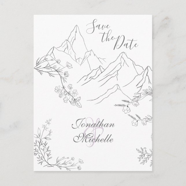 Pretty Mountains and Flowers Save the Date Wedding Announcement Postcard (Front)