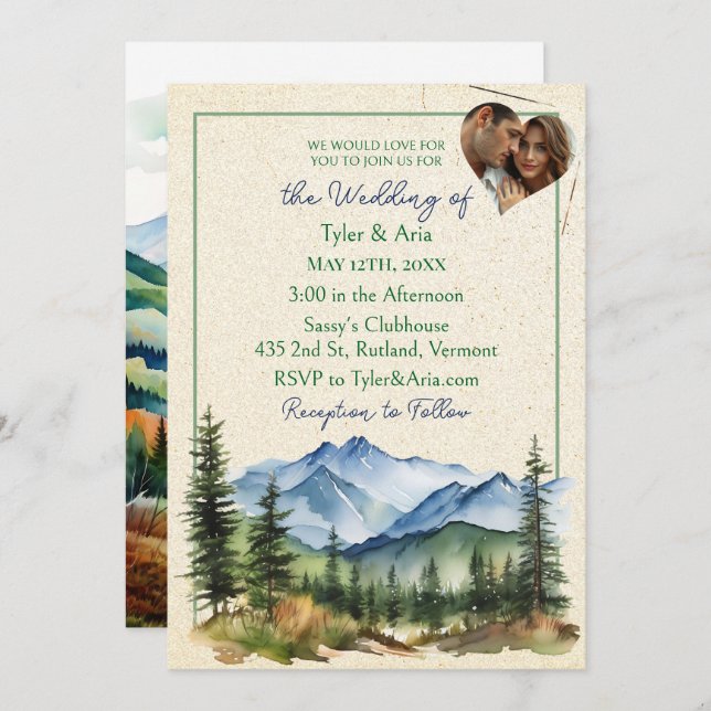 Pretty Mountains and Photo Template Wedding (Front/Back)